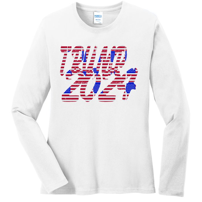 Trump 2024 American Grunge Style Ladies Long Sleeve Shirt