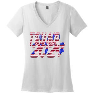 Trump 2024 American Grunge Style Women's V-Neck T-Shirt