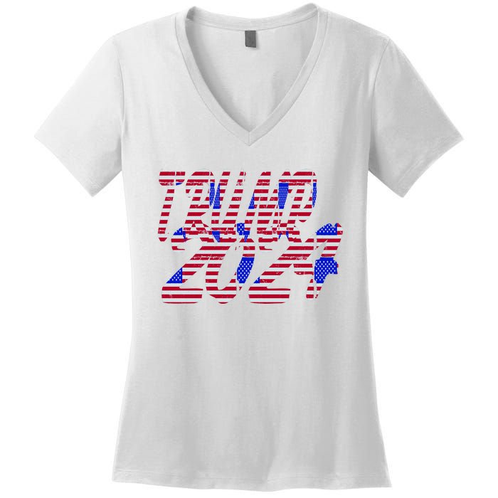 Trump 2024 American Grunge Style Women's V-Neck T-Shirt