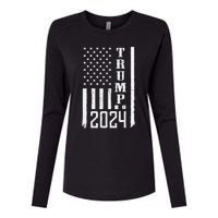 Trump 2024 American Flag Patriotic Vintage Womens Cotton Relaxed Long Sleeve T-Shirt