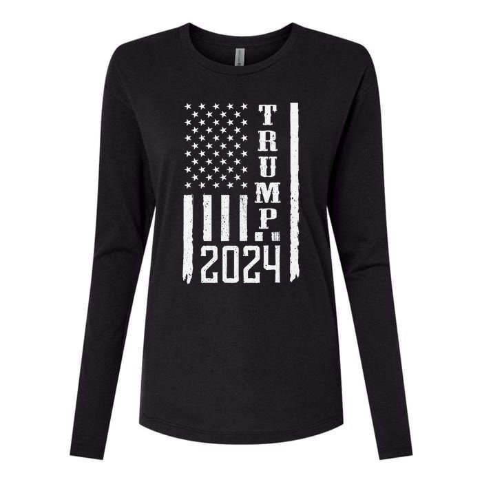 Trump 2024 American Flag Patriotic Vintage Womens Cotton Relaxed Long Sleeve T-Shirt