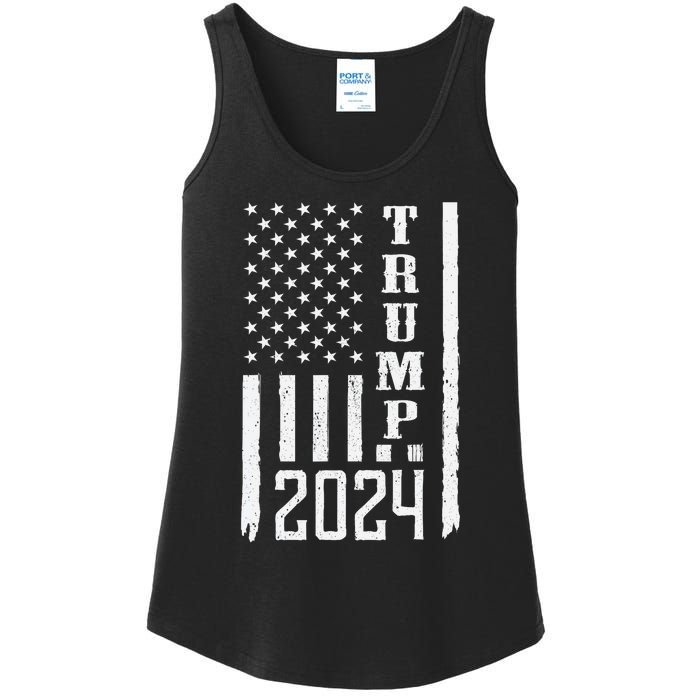 Trump 2024 American Flag Patriotic Vintage Ladies Essential Tank