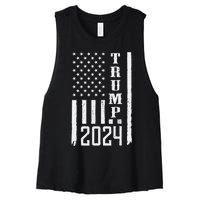 Trump 2024 American Flag Patriotic Vintage Women's Racerback Cropped Tank