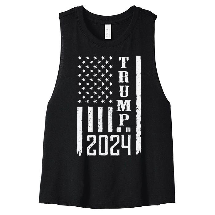 Trump 2024 American Flag Patriotic Vintage Women's Racerback Cropped Tank