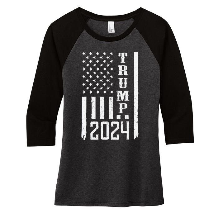 Trump 2024 American Flag Patriotic Vintage Women's Tri-Blend 3/4-Sleeve Raglan Shirt