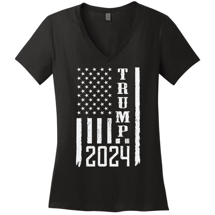 Trump 2024 American Flag Patriotic Vintage Women's V-Neck T-Shirt