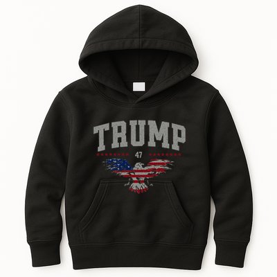 Trump 2024 America First Bald Eagle Pro Trump Usa Flag Zip Kids Hoodie