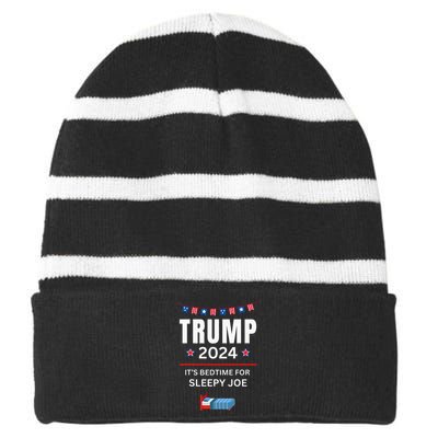 Trump 2024funny Anti Sleepy Joe Biden Pro Trump Republican Striped Beanie with Solid Band