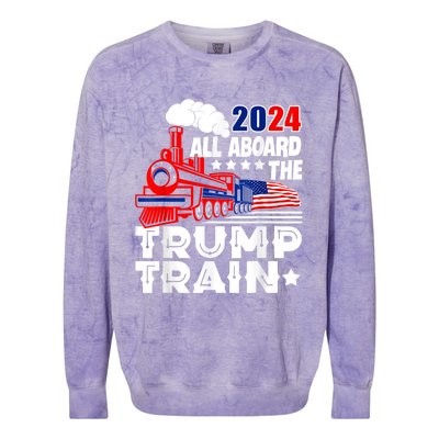 Trump 2024 All Aboard The Trump Train Usa American Flag Colorblast Crewneck Sweatshirt