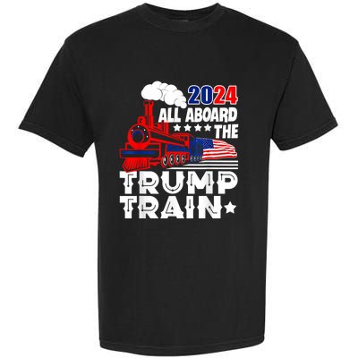 Trump 2024 All Aboard The Trump Train Usa American Flag Garment-Dyed Heavyweight T-Shirt