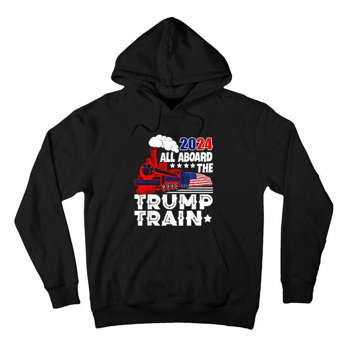 Trump 2024 All Aboard The Trump Train Usa American Flag Hoodie