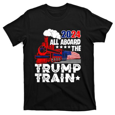 Trump 2024 All Aboard The Trump Train Usa American Flag T-Shirt