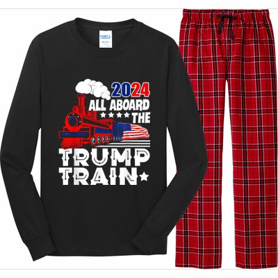 Trump 2024 All Aboard The Trump Train Usa American Flag Long Sleeve Pajama Set