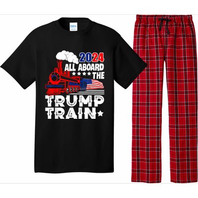 Trump 2024 All Aboard The Trump Train Usa American Flag Pajama Set