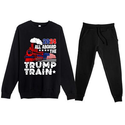 Trump 2024 All Aboard The Trump Train Usa American Flag Premium Crewneck Sweatsuit Set