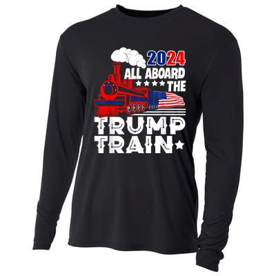 Trump 2024 All Aboard The Trump Train Usa American Flag Cooling Performance Long Sleeve Crew