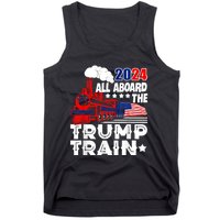 Trump 2024 All Aboard The Trump Train Usa American Flag Tank Top