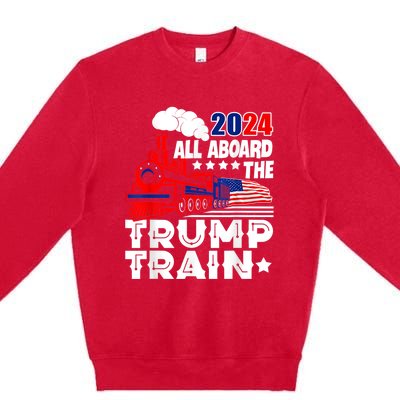 Trump 2024 All Aboard The Trump Train Usa American Flag Premium Crewneck Sweatshirt