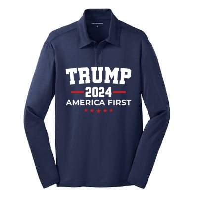 Trump 2024 America First Gift Silk Touch Performance Long Sleeve Polo