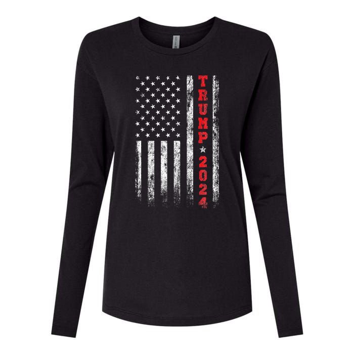 Trump 2024 American Flag Vintage Womens Cotton Relaxed Long Sleeve T-Shirt