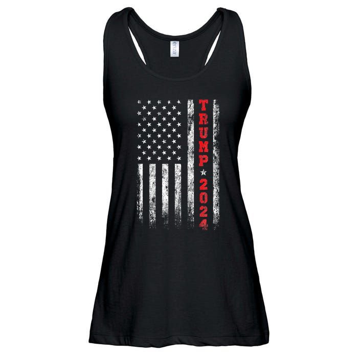 Trump 2024 American Flag Vintage Ladies Essential Flowy Tank