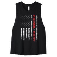 Trump 2024 American Flag Vintage Women's Racerback Cropped Tank