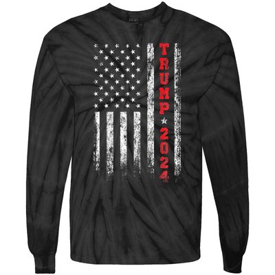 Trump 2024 American Flag Vintage Tie-Dye Long Sleeve Shirt