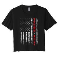 Trump 2024 American Flag Vintage Women's Crop Top Tee