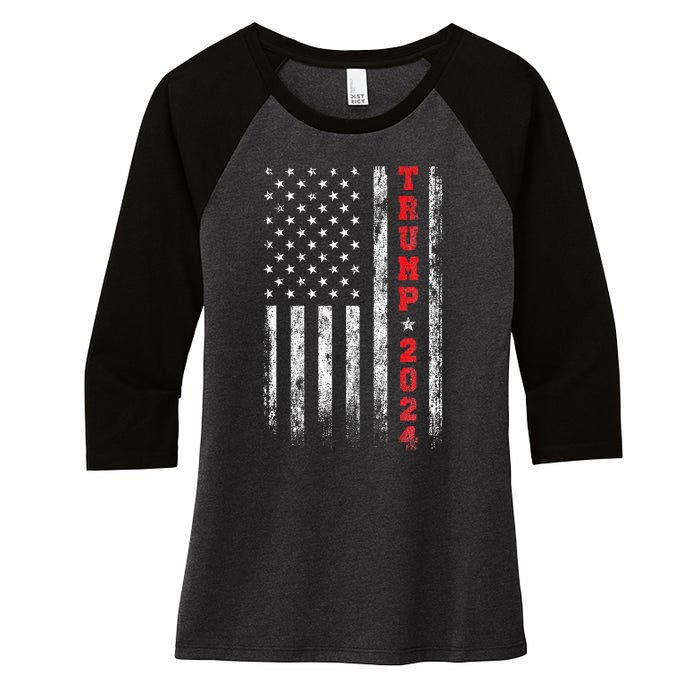 Trump 2024 American Flag Vintage Women's Tri-Blend 3/4-Sleeve Raglan Shirt