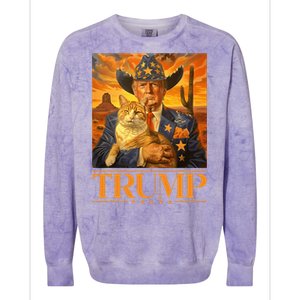 Trump 2024 And Cat Western Cowboy Patriotic Colorblast Crewneck Sweatshirt