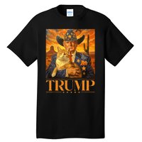 Trump 2024 And Cat Western Cowboy Patriotic Tall T-Shirt