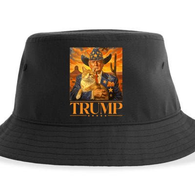 Trump 2024 And Cat Western Cowboy Patriotic Sustainable Bucket Hat