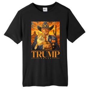 Trump 2024 And Cat Western Cowboy Patriotic Tall Fusion ChromaSoft Performance T-Shirt