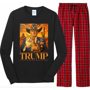 Trump 2024 And Cat Western Cowboy Patriotic Long Sleeve Pajama Set