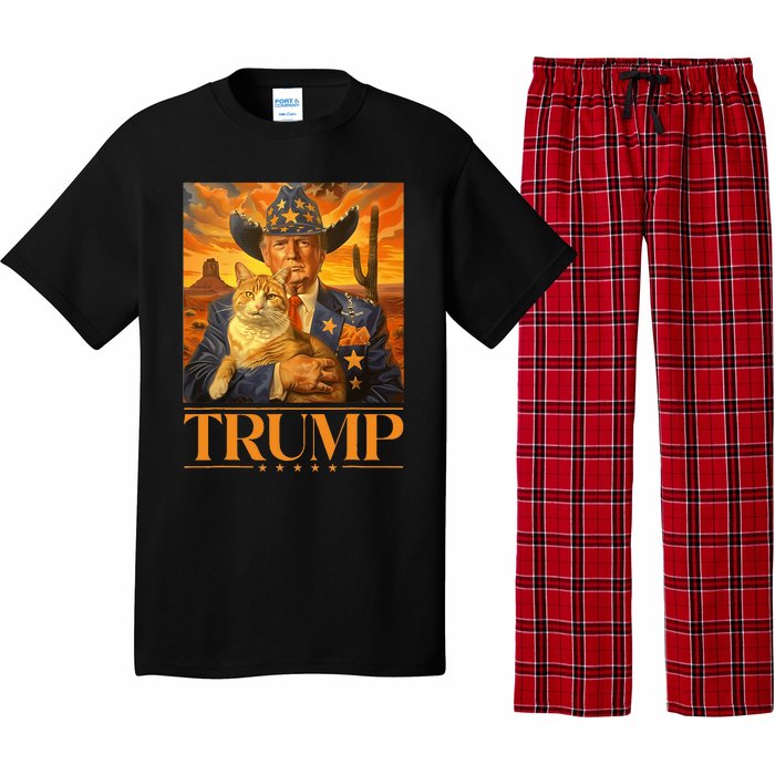 Trump 2024 And Cat Western Cowboy Patriotic Pajama Set