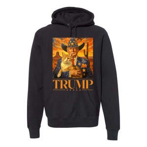 Trump 2024 And Cat Western Cowboy Patriotic Premium Hoodie