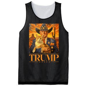 Trump 2024 And Cat Western Cowboy Patriotic Mesh Reversible Basketball Jersey Tank