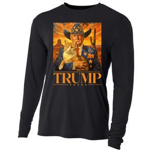 Trump 2024 And Cat Western Cowboy Patriotic Cooling Performance Long Sleeve Crew