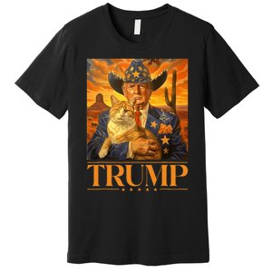 Trump 2024 And Cat Western Cowboy Patriotic Premium T-Shirt