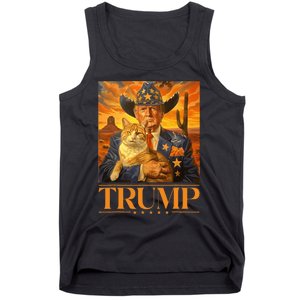 Trump 2024 And Cat Western Cowboy Patriotic Tank Top