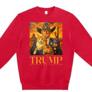 Trump 2024 And Cat Western Cowboy Patriotic Premium Crewneck Sweatshirt