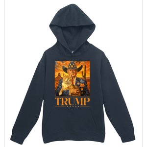 Trump 2024 And Cat Western Cowboy Patriotic Urban Pullover Hoodie