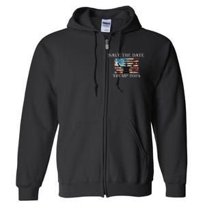 Trump 2024 American Flag Save The Date Take America Back Full Zip Hoodie