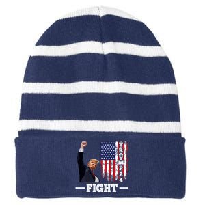 Trump 2024 Assasination Butler Pennsylvania Trump Fight Striped Beanie with Solid Band