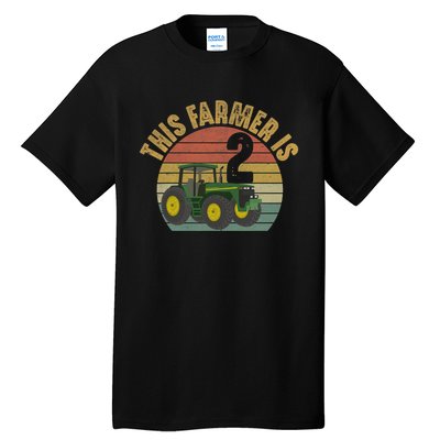 Tractor 2nd Birthday 2 Year Old Farmer Farm Theme Bday Party Tall T-Shirt