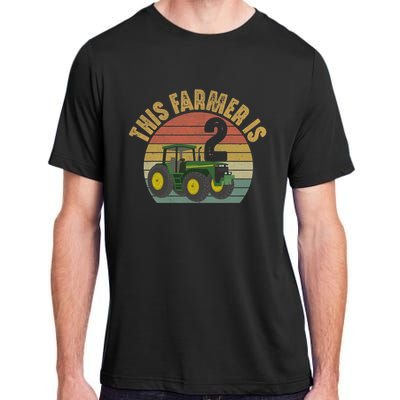 Tractor 2nd Birthday 2 Year Old Farmer Farm Theme Bday Party Adult ChromaSoft Performance T-Shirt