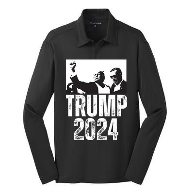 Trump 2024 Bulletproof Teflon Don Rally Shooting Fist Pump Silk Touch Performance Long Sleeve Polo