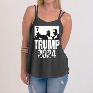 Trump 2024 Bulletproof Teflon Don Rally Shooting Fist Pump Women's Strappy Tank