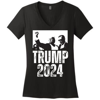 Trump 2024 Bulletproof Teflon Don Rally Shooting Fist Pump Women's V-Neck T-Shirt