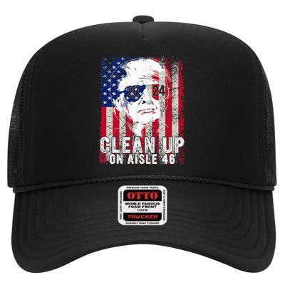 Trump 2024 Back America Clean Up On Aisle 46 Anti Joe Biden High Crown Mesh Back Trucker Hat